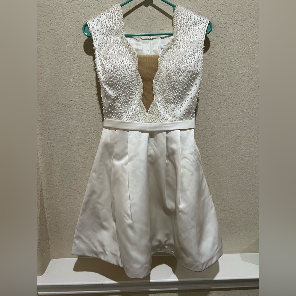 Sherri Hill White Pearl Homecoming Dress